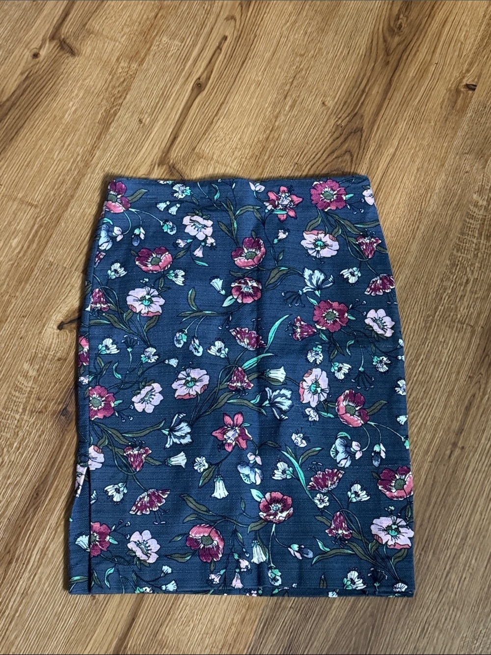LOFT Navy Floral Pencil Skirt with Pink Blooms